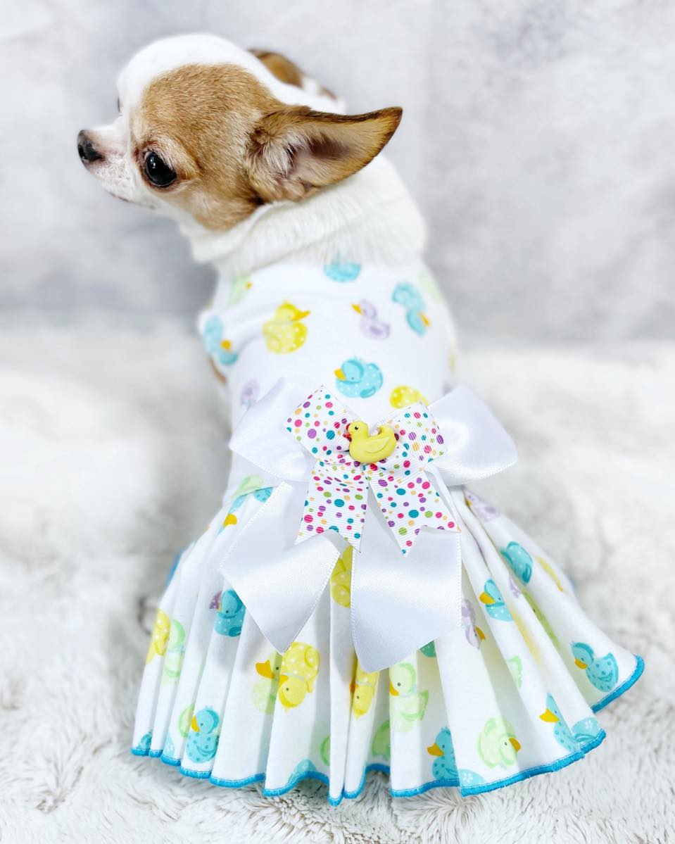 "Quackers & Quirks: Adorable Rubber Ducky Pet Dress for Your Furry Friend"