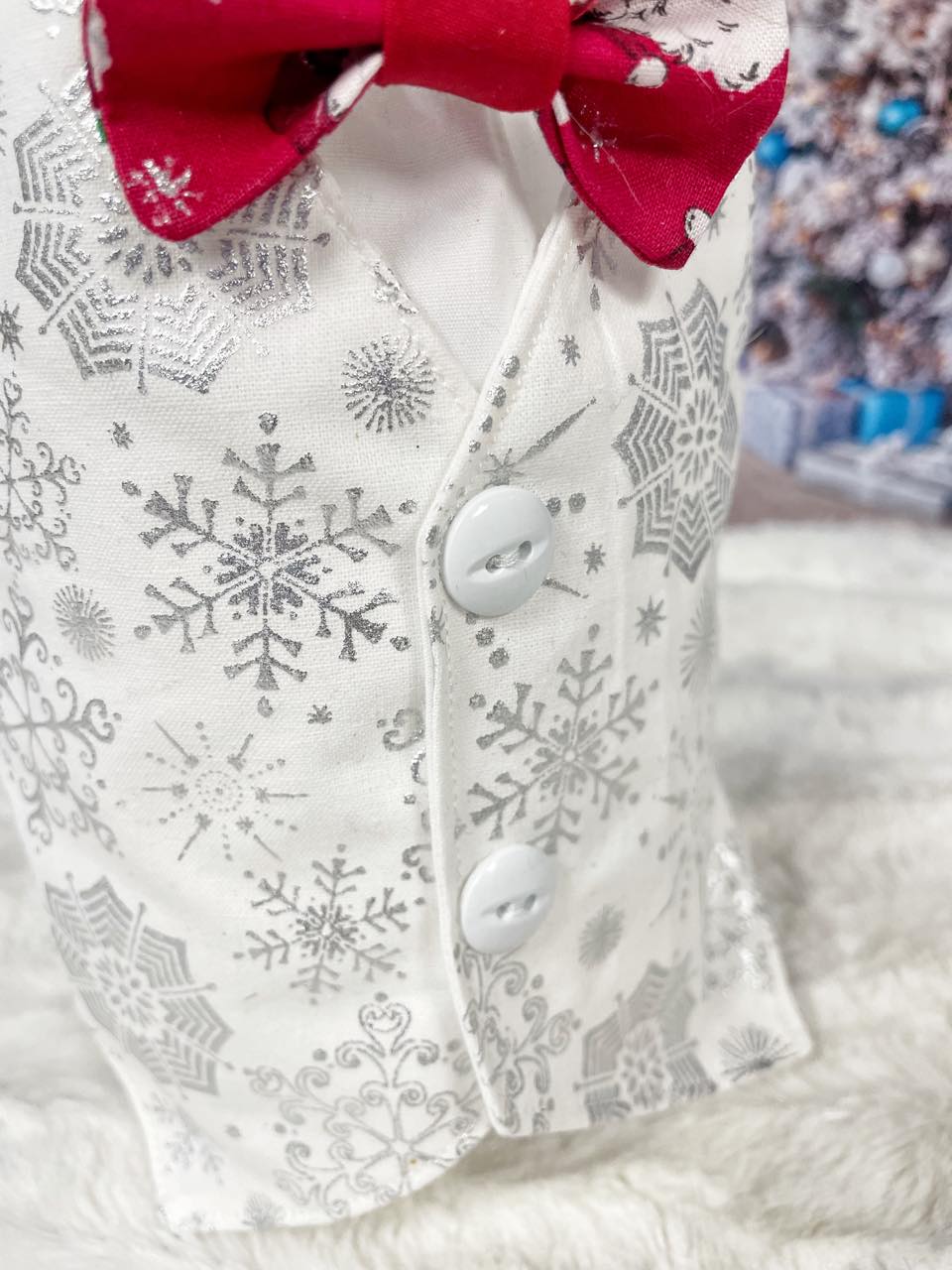 Dog Cat Pet Vest Harness Silver Snowflakes Tux Christmas
