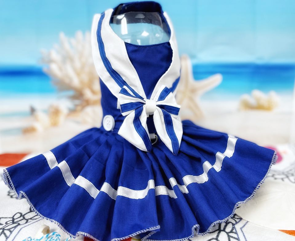 Dog Cat Pet Dress Harness Ahoy Red & Blue Sailor with Crinoline PRE-Made