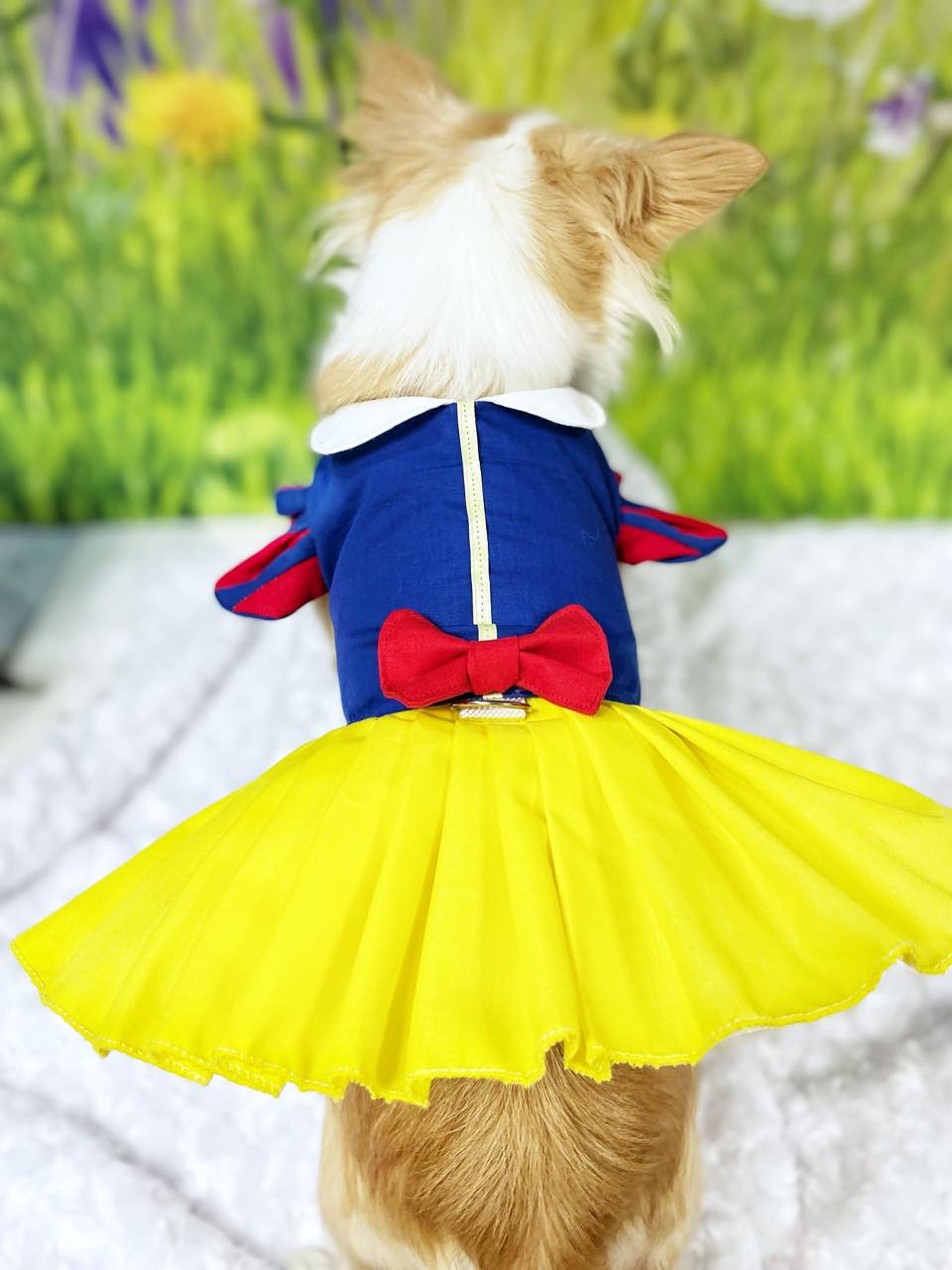 Dog Cat Pet Snow White Costume Dress with Crinoline
