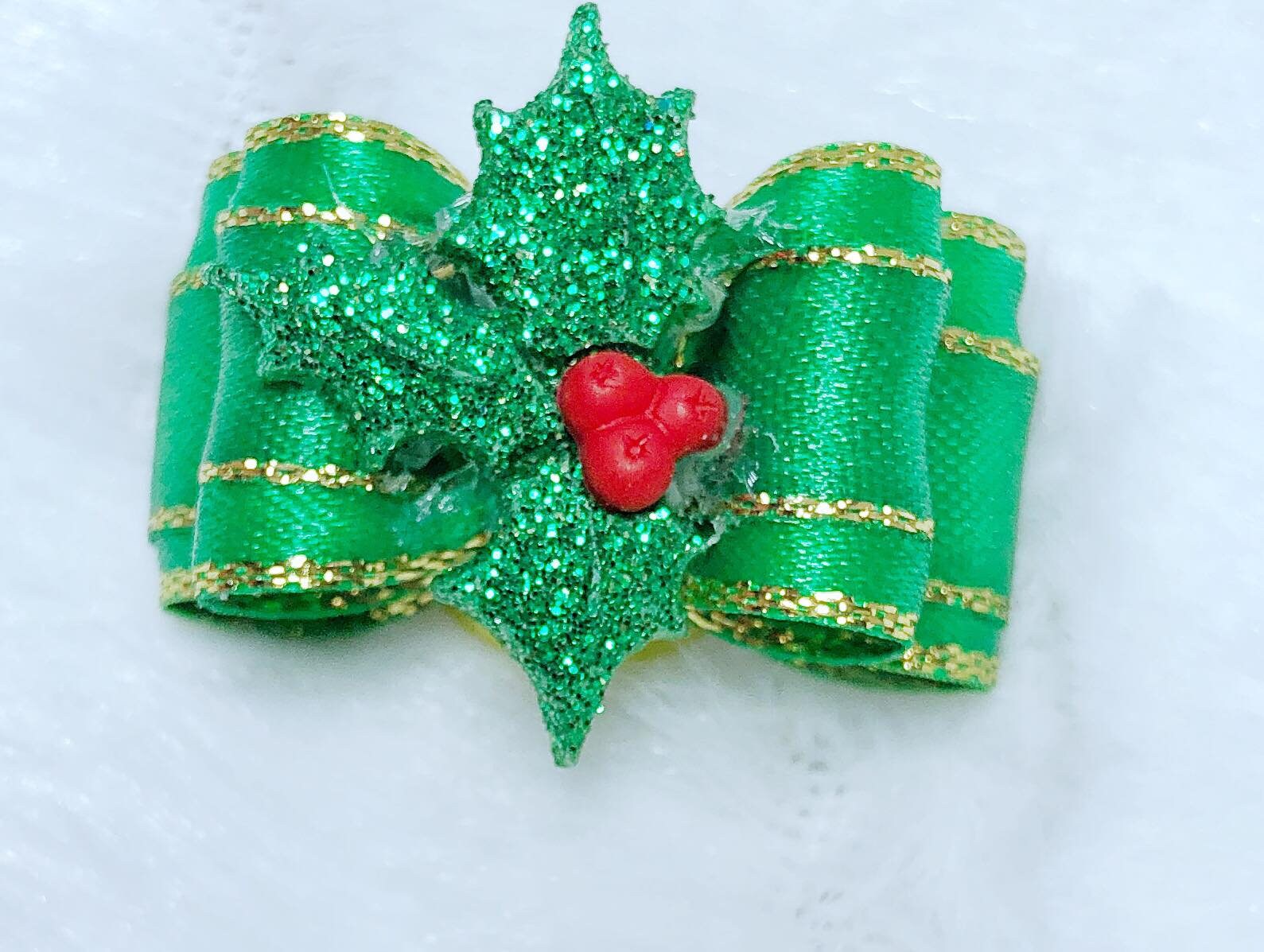 Dog Hair Bows Set of 3  Green Red Holiday Pet Accessories
