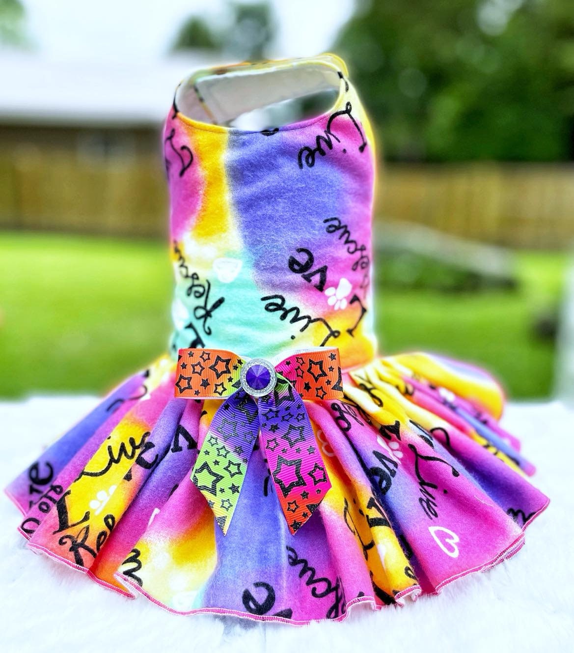 Dog Cat Pet Harness Dress Flannel "Live Love Rescue"  Cotton Lined Machine Washable Next Day Shipping