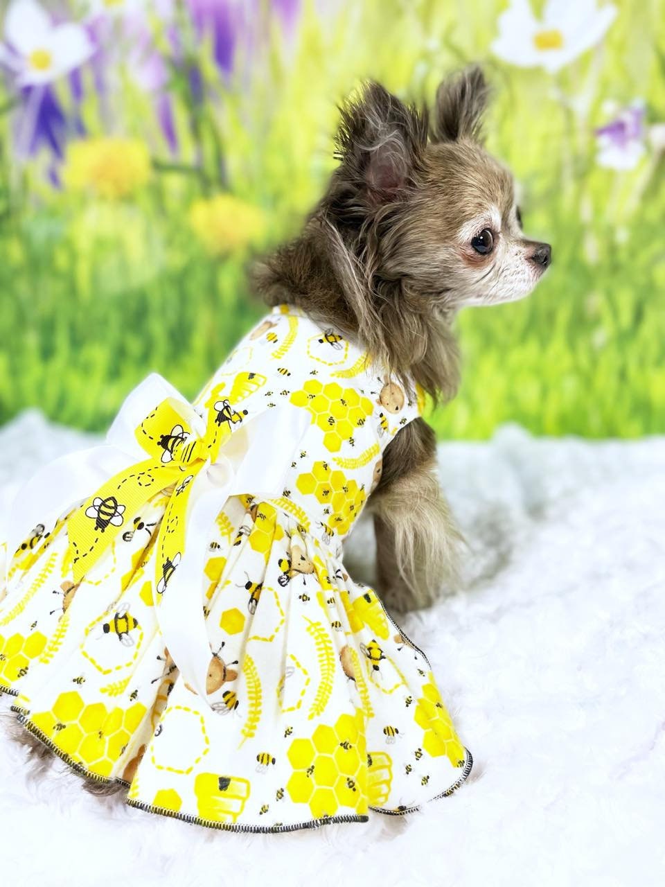 Dog Harness Dress Flannel Bees & Honey Spring Cotton Lined Machine washable Next Day Shipping