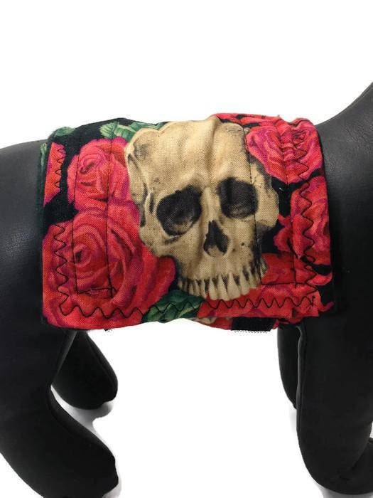 Dog Belly Band Diaper Rose and Skulls  Dog Marking Incontinence  Washable Reusable Waterproof Wrap Extra wide