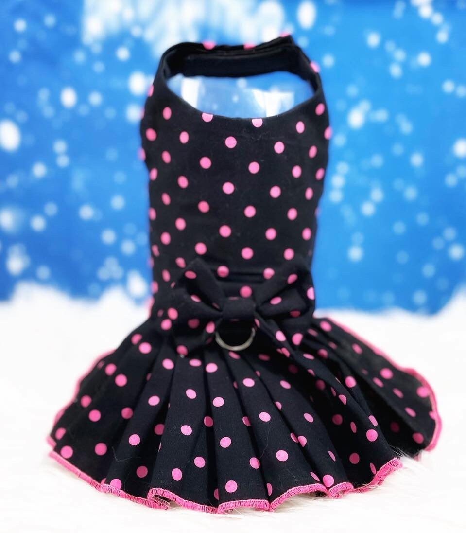 Dog Cat Pet  Teacup Harness Dress Pink Dots Summer Washable Next Day Shipping
