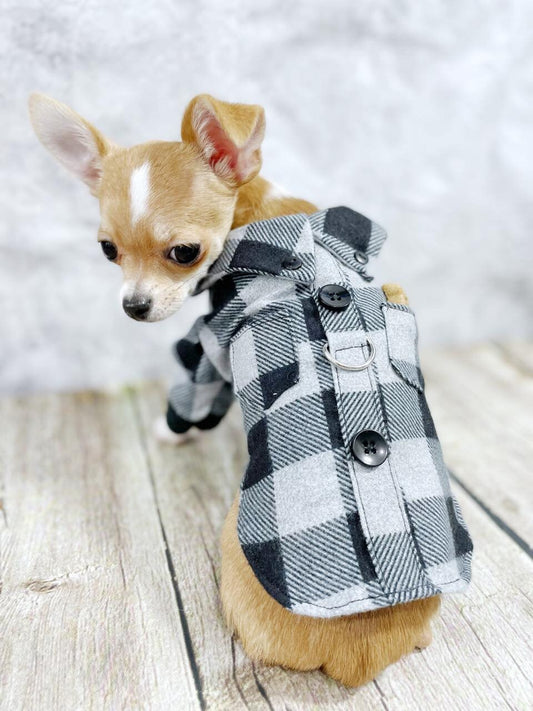 Plaid Perfection: The Ultimate Pet Flannel Button-Up with Leash Ring and Pockets