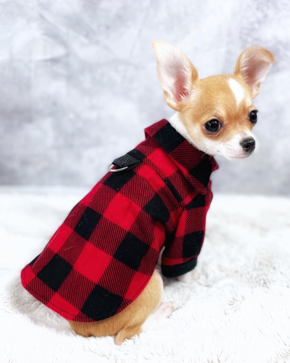 Plaid Perfection: The Ultimate Pet Flannel Button-Up with Leash Ring
