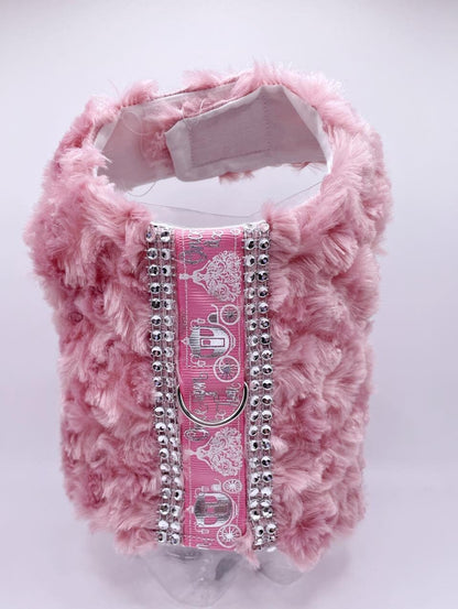 Dog Harness Faux Fur Minky "Once Upon a Princess"  Pet Clothing  and Leash ring Next Day Shipping